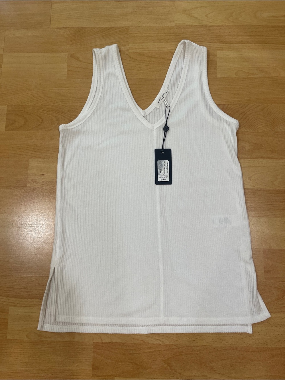 rag & bone White Ribbed V-Neck Tank Top